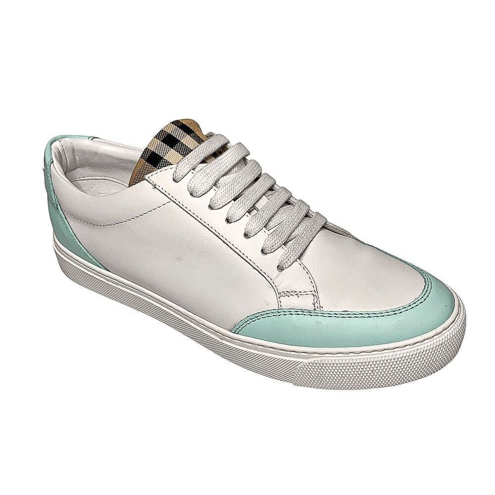 Burberry Low Top Nova Check Selma Lace Up Sneakers EU 37 Optic White Cool Mint